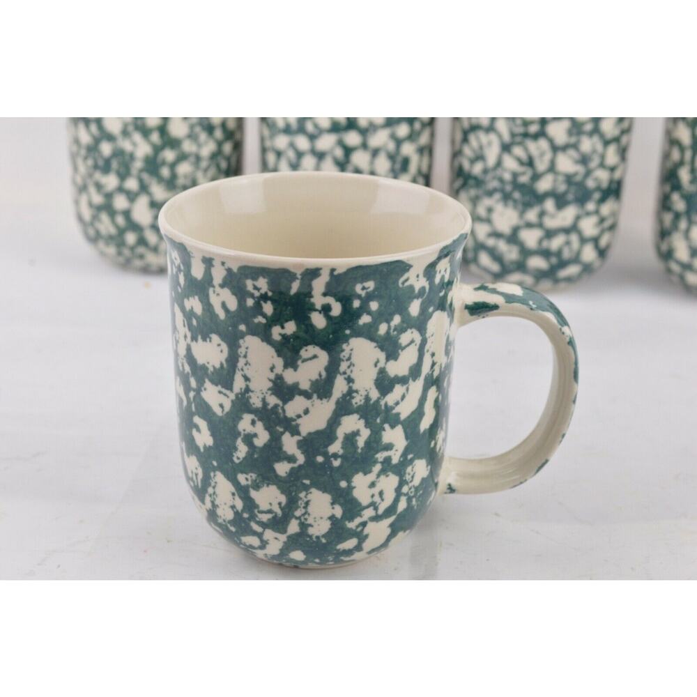 Tienshan Moose Country Mugs Set 7 Green Sponge Folk Craft Ceramic 3.6"